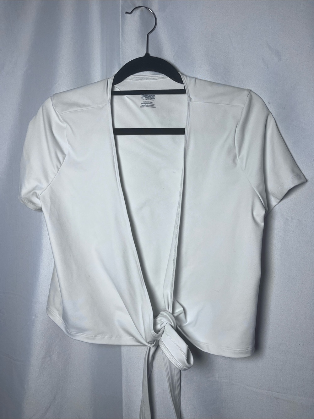 PINK Victoria's Secret White Tie-Front Short Sleeve Crop Top